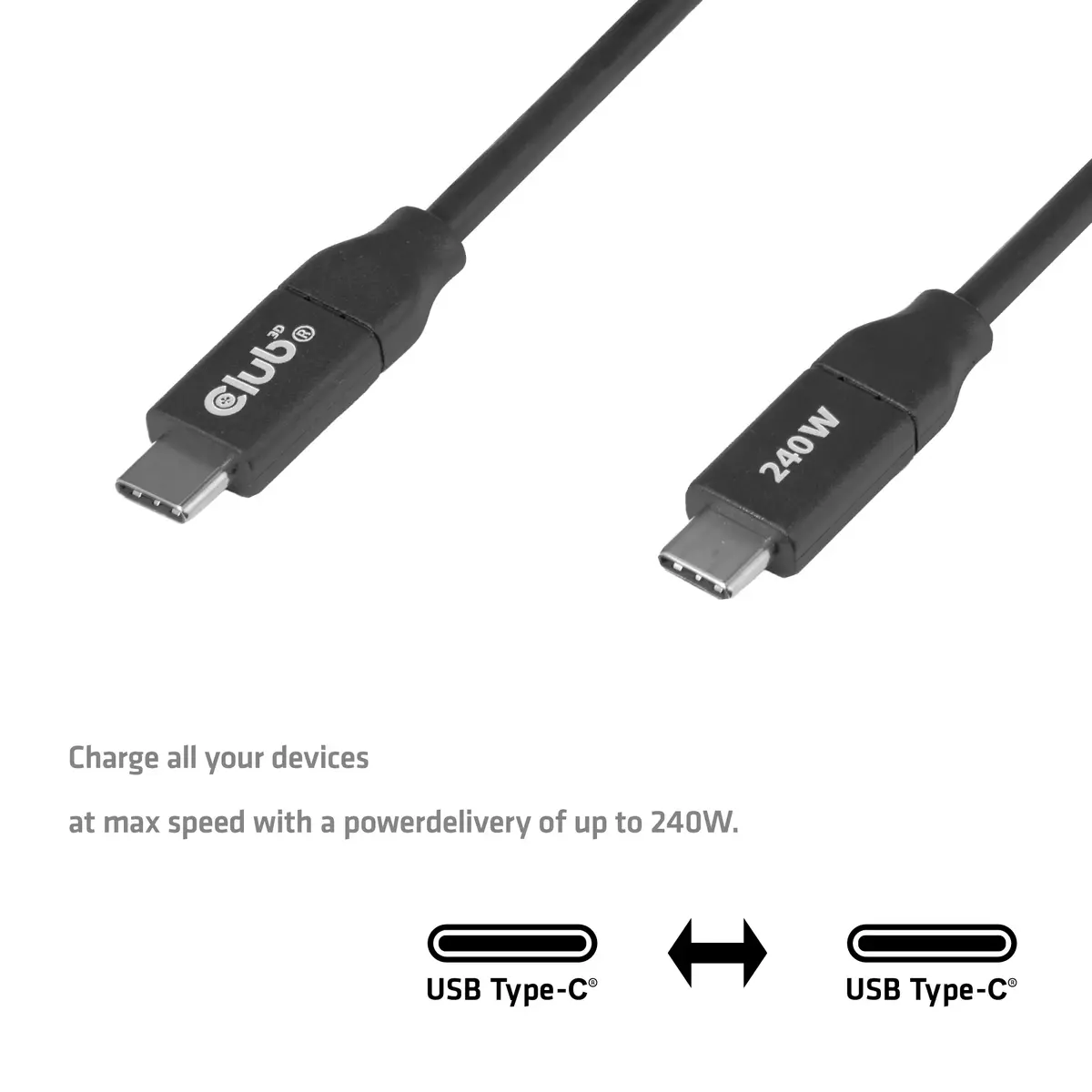 Кабель для зарядки Club 3D USB-C Safe 240 Вт 2 м Photo 4