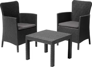 Keter Salvador Balcony Furniture Set, 2 Armchairs and Square Table, Grey