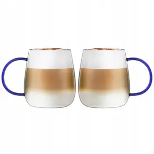 Vialli Design Bolla Set of 2 Glass Mugs with Blue Handles 400 ml