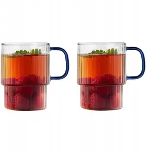 Vialli Design Livio 1791 Ribbed Glass Set with Blue Handle 350ml