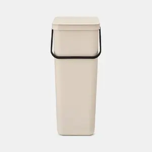 Brabantia Sort & Go Rectangular Waste Container 40L, Recycled Plastic, Soft Beige