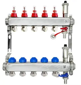 TiA 10-Way Stainless Steel Manifold with Flow Meters and Thermostatic Valves for 16x2 mm Pipes