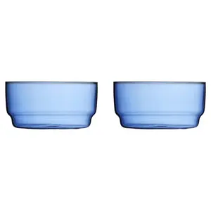 DKD Home Decor 32368 Round Dessert Bowl, 0.5 L, Glass, Blue, 2 Pieces