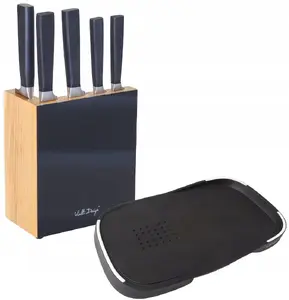 Vialli Design FINO 5-Piece Knife Set with Livio Cutting Board, Black