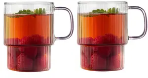 Vialli Design Livio Ribbed Glass Set with Pink Handle 350ml