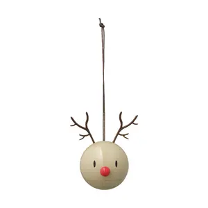 Hoptimist 26097 Christmas Ornament Reindeer Ball Brown Red 2 Pieces
