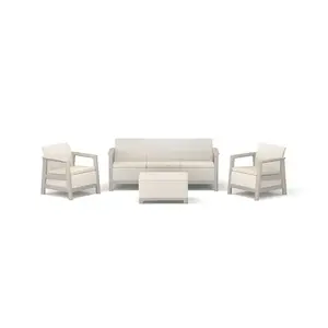 Keter Scandi Linea 3-Seater Garden Furniture Set, Pebble Grey/Light Beige (Defective)