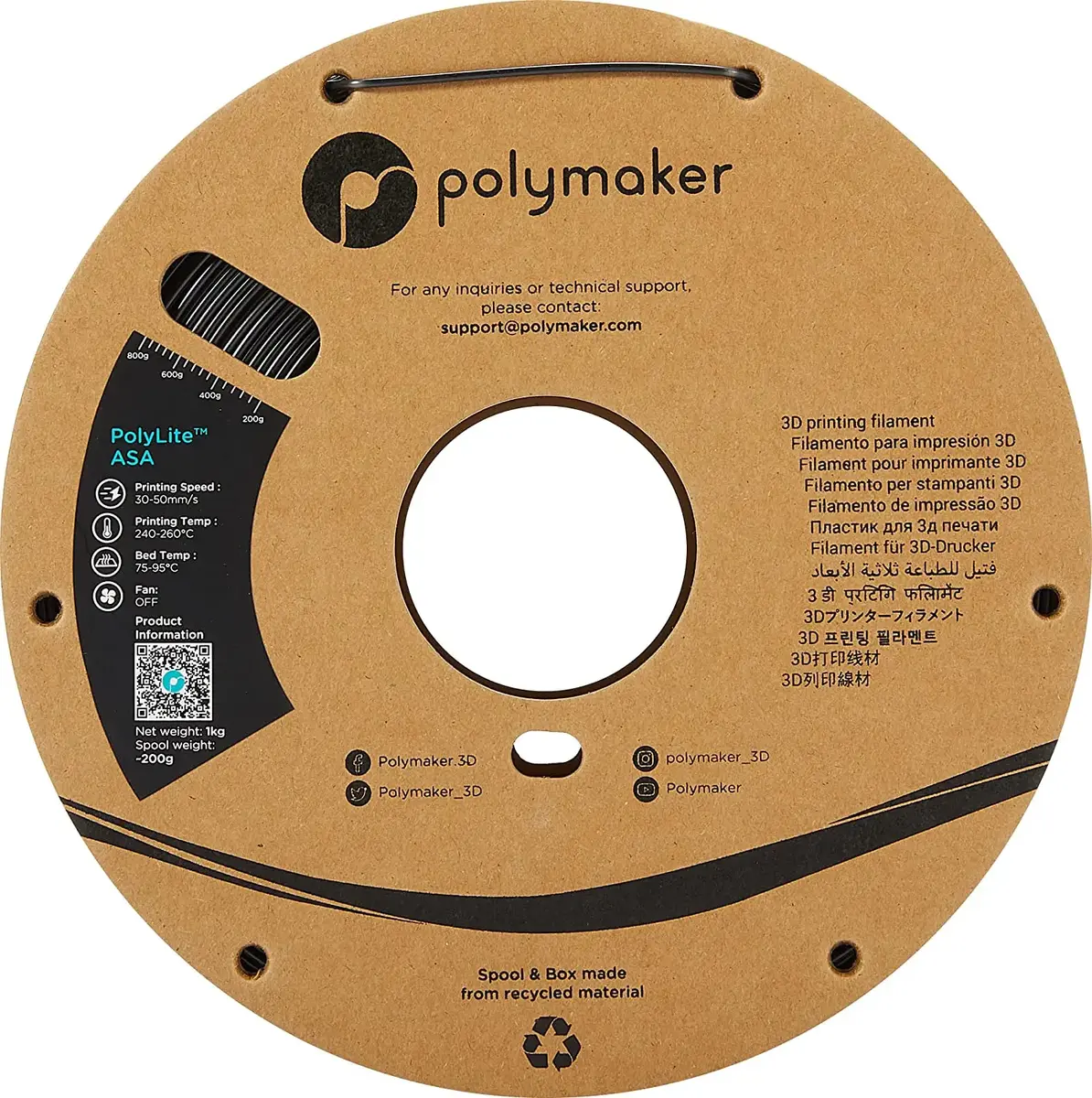 Филамент Polymaker ASA 1.75 мм черный 1 кг Photo 3
