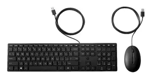 HP Wired Desktop 320MK Keyboard and Mouse Set, USB, Membrane Keys, Black