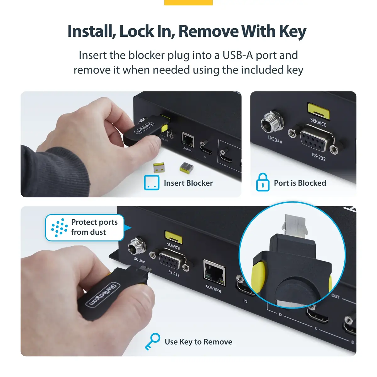 StarTech USB-A Port Blocker Key with 4 Latching Plugs Photo 5