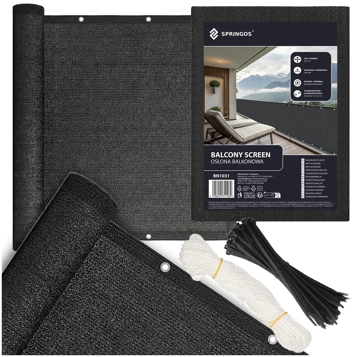 Springos BN1031 Balcony Privacy Screen 0.9 x 5 m Photo 3