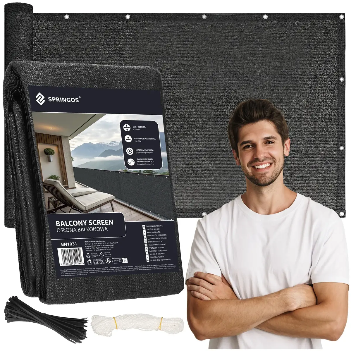 Springos BN1031 Balcony Privacy Screen 0.9 x 5 m Photo 4
