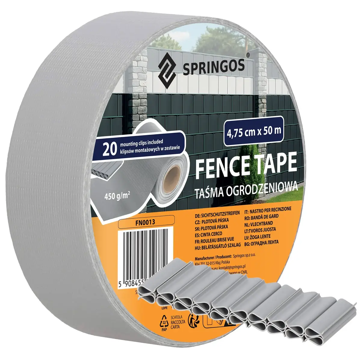 Springos Fence Tape 4.75 cm x 50 m, 450 g/m² - Light Grey Photo 10