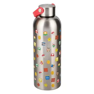 Paladone Super Mario metāla dzeramā pudele 500 ml sudraba krāsā
