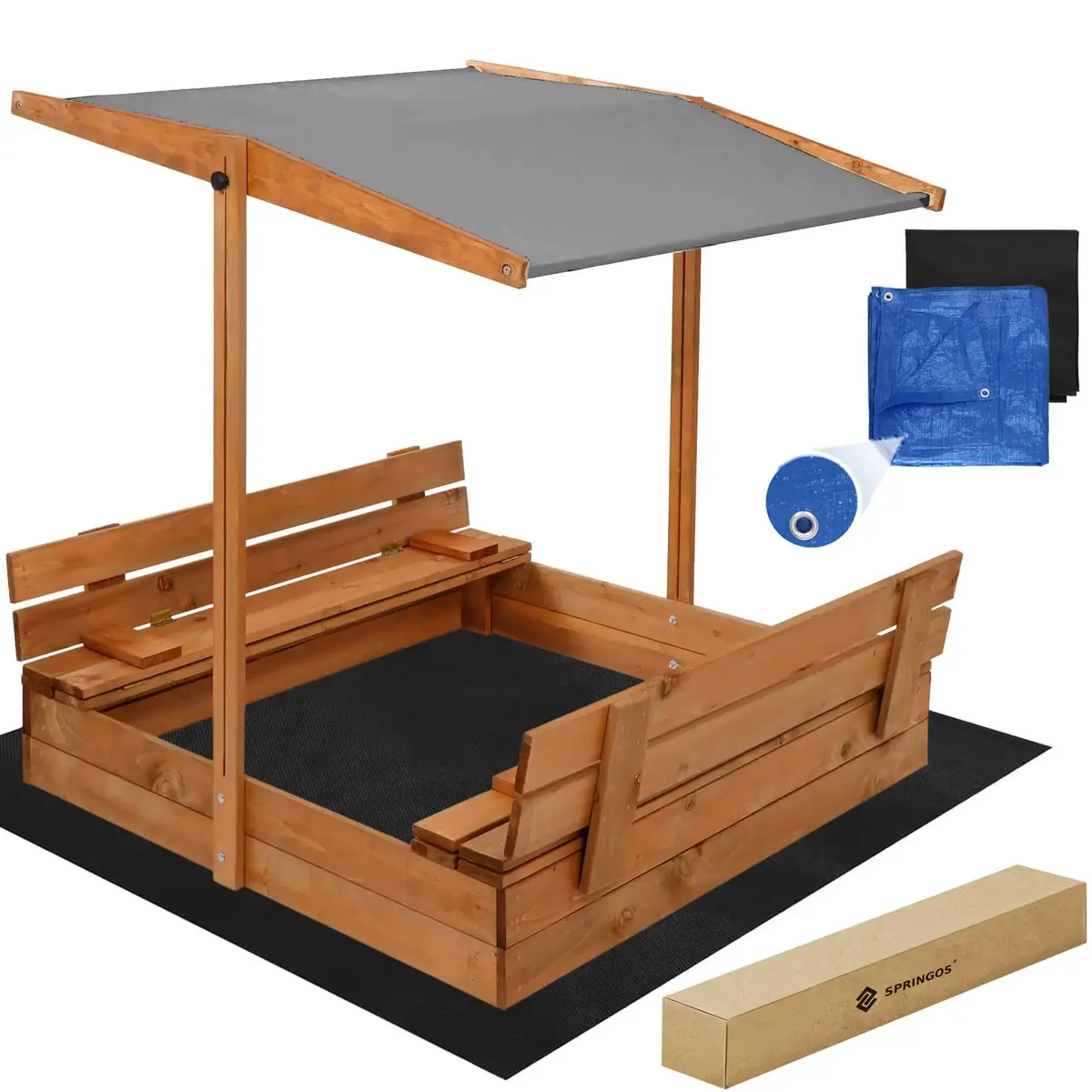 Деревянная песочница Springos SB120RSET с крышей 120x120 см Photo 2