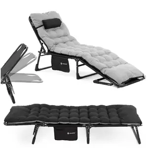 Springos CS0190 Folding Camping Bed, Black, 3-Position Adjustable Backrest, 120 kg Load Capacity