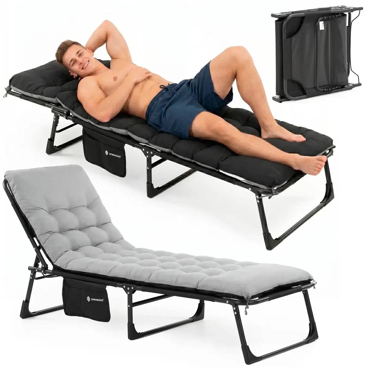 Springos CS0190 Folding Camping Bed - Black Photo 2