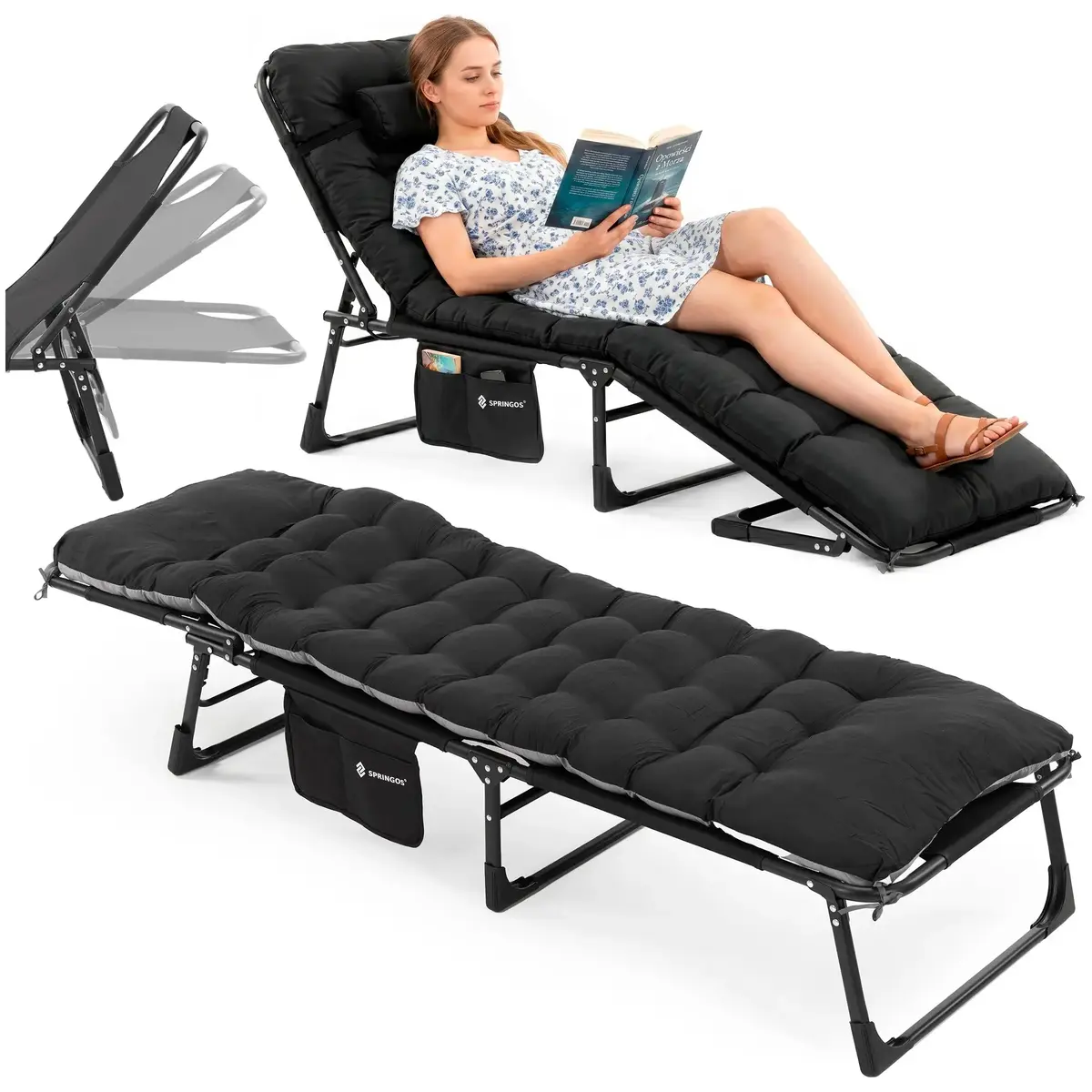 Springos CS0190 Folding Camping Bed - Black Photo 3