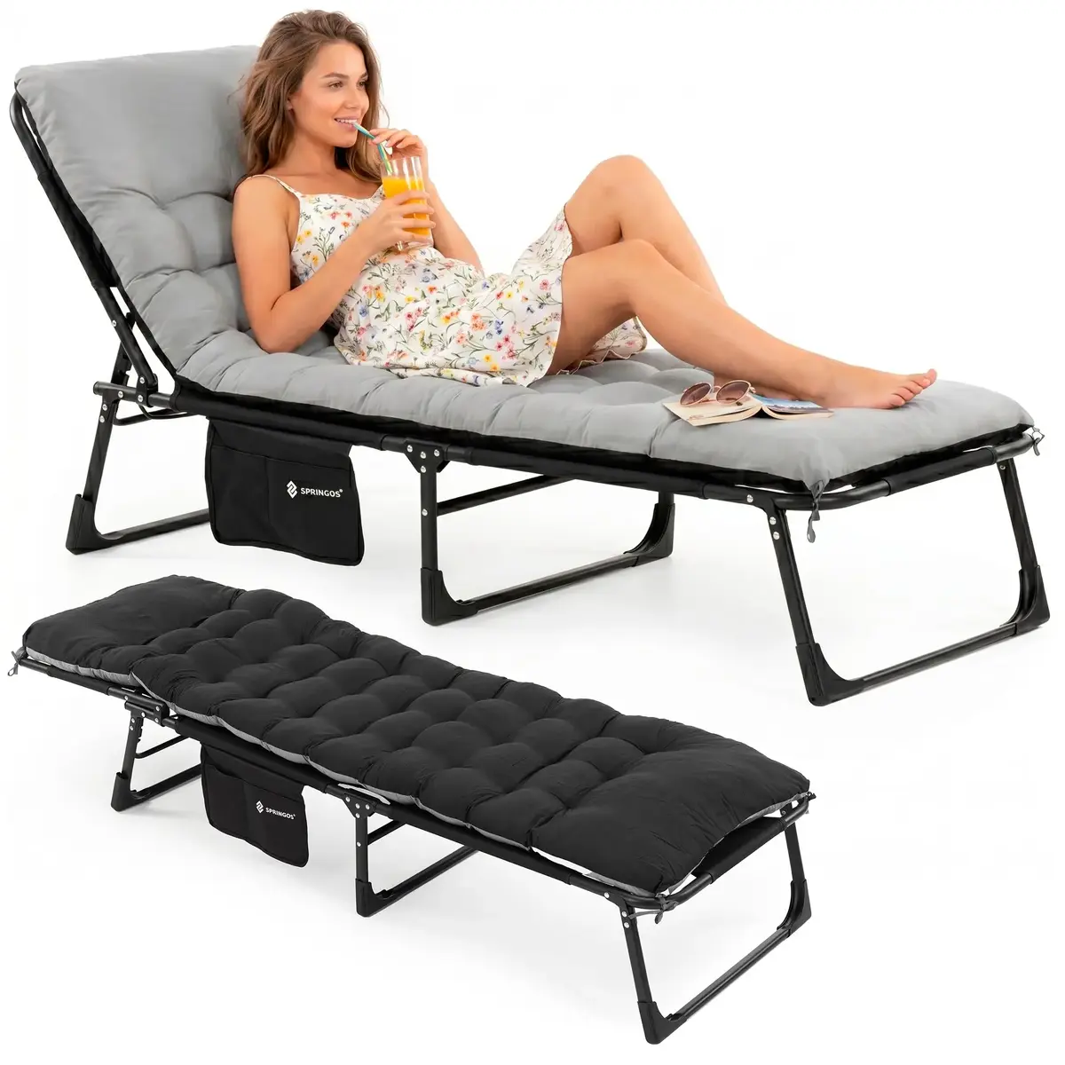 Springos CS0190 Folding Camping Bed - Black Photo 4