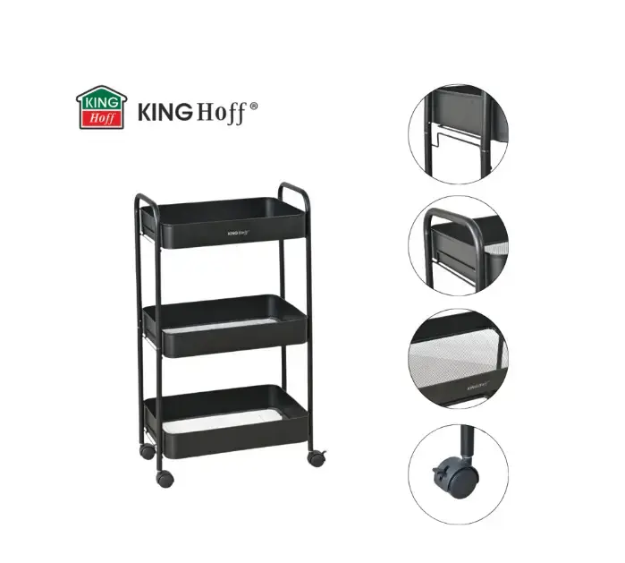 KINGHoff KH 1941 Three-Tier Mobile Shelving Unit Photo 2