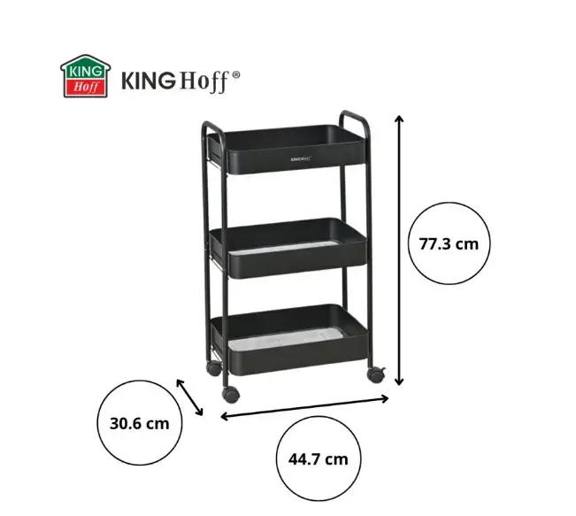 KINGHoff KH 1941 Three-Tier Mobile Shelving Unit Photo 3