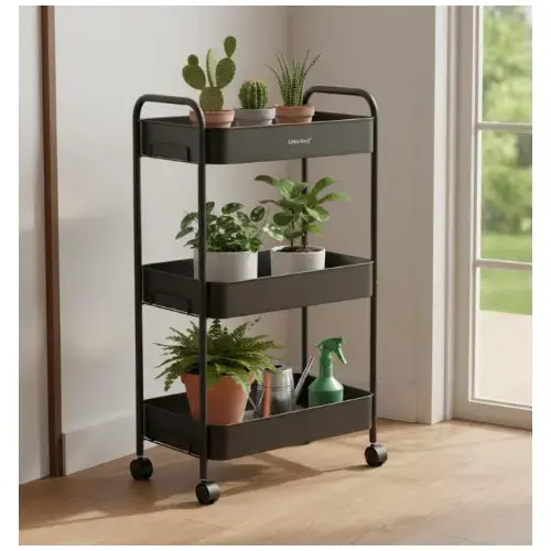 KINGHoff KH 1941 Three-Tier Mobile Shelving Unit Photo 4