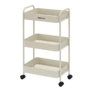 KINGHoff KH 1943 Three-Level Mobile Steel Trolley, Beige