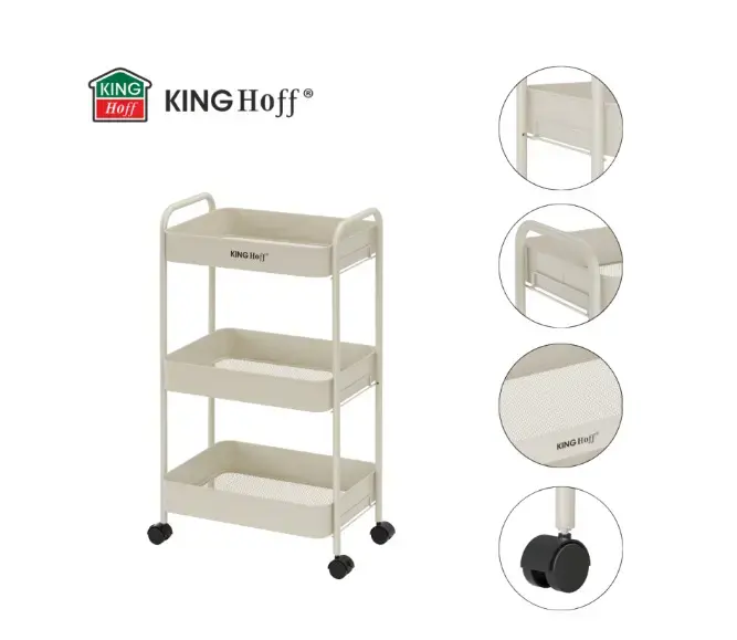 KINGHoff KH 1943 Three-Level Mobile Steel Trolley Photo 2