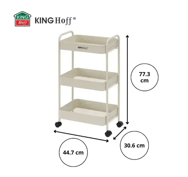 KINGHoff KH 1943 Three-Level Mobile Steel Trolley Photo 3