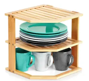 Vilde 229282 Three-Tier Bamboo Corner Kitchen Shelf