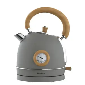 Klausberg KB 9009 Electric Kettle with Thermometer, 1.8L, 2200W, Stainless Steel, Gray and Wood