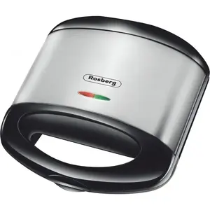 Rosberg 555R51442C Sandwich Maker, 750W, 2-Slice Capacity, Non-Stick Grill Plates, Black