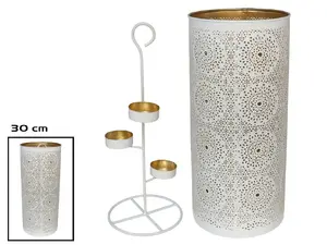 Garden Enjoy Manju Candle Lantern with Stand, White