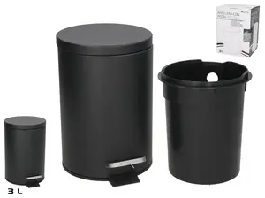 BATH&GO atkritumu tvertne ar pedāli, 3 l, melna