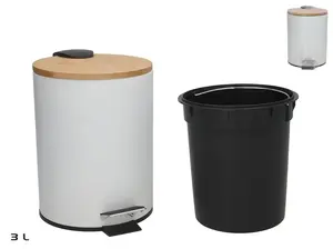 BATH&GO 3L atkritumu tvertne ar pedāli un bambusa vāku, balta