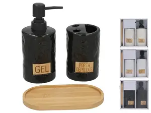 BATH&GO Ceramic Bathroom Set with Soap Dispenser and Toothbrush Holder