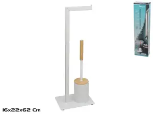 BATH&GO Toilet Paper Holder and Toilet Brush Set, White