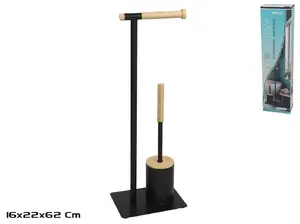 BATH&GO Toilet Paper Holder and Toilet Brush Set, Black