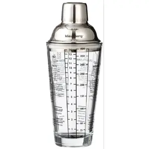 Klausberg KB 7647 Glass Cocktail Shaker with Printed Recipes, Jigger and Strainer