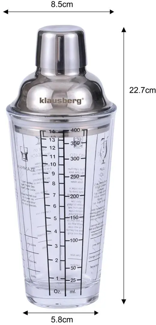 Klausberg KB 7647 Glass Cocktail Shaker with Recipes Photo 2