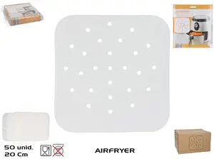 KITCHEN&GO Square Air Fryer Paper Liners, 20x20 cm, 50 Pieces