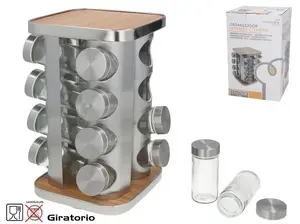 KITCHEN&GO Spice Organizer with 16 Glass Jars, 17x28 cm