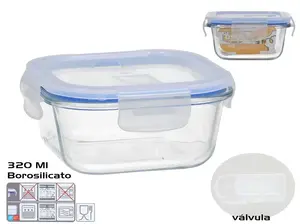 Квадратный ланч-бокс KITCHEN&GO из боросиликатного стекла с клапаном, 320 мл