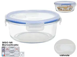 Круглый ланч-бокс KITCHEN&GO из боросиликатного стекла с клапаном, 1300 мл