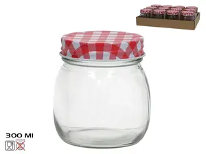 Glass Jar With Gingham Lid 300 ml Red, 8x8x9 cm, KITCHEN&GO