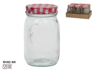 KITCHEN&GO Glass Jar with Red Gingham Lid, 500 ml