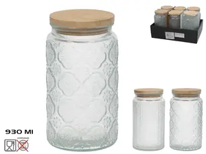 Стеклянная банка KITCHEN&GO с бамбуковой крышкой, 930 мл