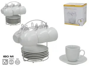 KITCHEN&GO Set of 6 Cups and Saucers with Stand