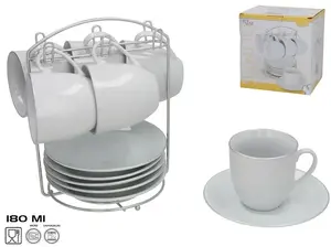 KITCHEN&GO 12-Piece Cup and Plate Set with Silver Rim