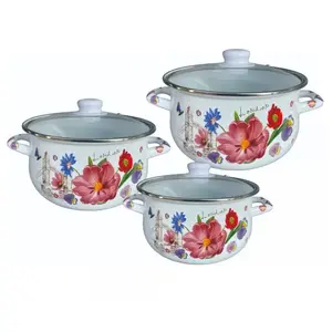 Rosberg 5R54518H3G Enamel Coated Steel Sauce Pot Set, 3-Piece